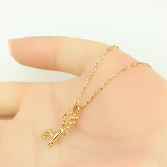 Reindeer Pendant Rose Gold Necklace with Delicate Chain, XPNL0399 - Picture 7 of 13